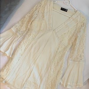 Lulus Danity Off-white Lace Long Sleeve Mini Dress